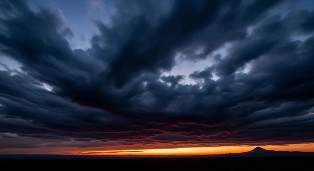 Dark like ink spilled across the sky